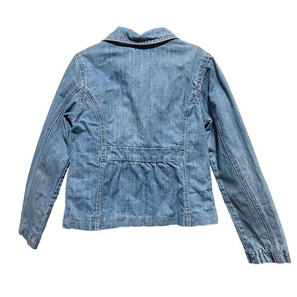 Gymboree Girls Denim Jacket Medium M Pink Bow Button Front 2009 Lined Jean Coat - Picture 2 of 4